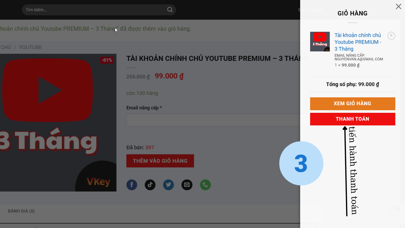 Bước 2: Thông báo thêm vào giỏ hàng và tùy chọn thanh toán